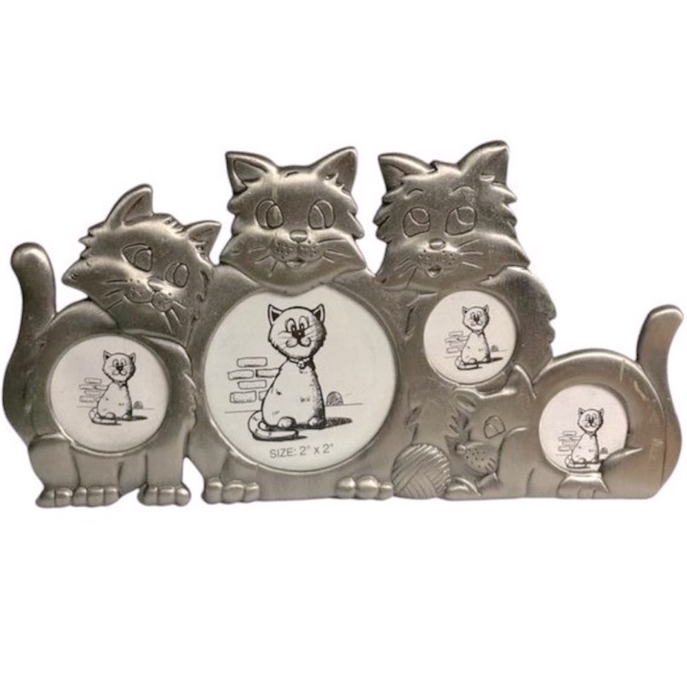 Vintage 90s / Y2K Silver Tone Multi Picture Cat Frame - kitty lovers
